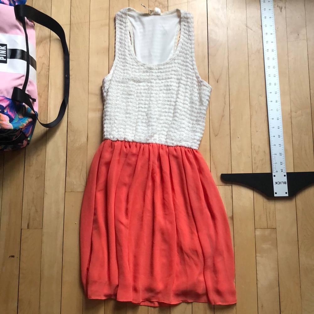 peach and white formal dress